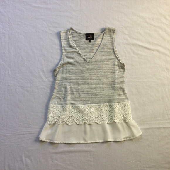 Anthropologie W5 Grey White Lace Layered Tank Sz S - Picture 4 of 9